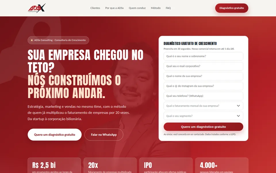 Landing page de consultoria criada pela ADSx