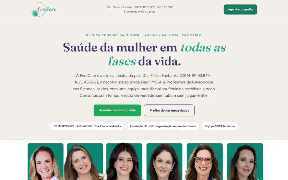 Landing page de clínica feminina criada pela ADSx